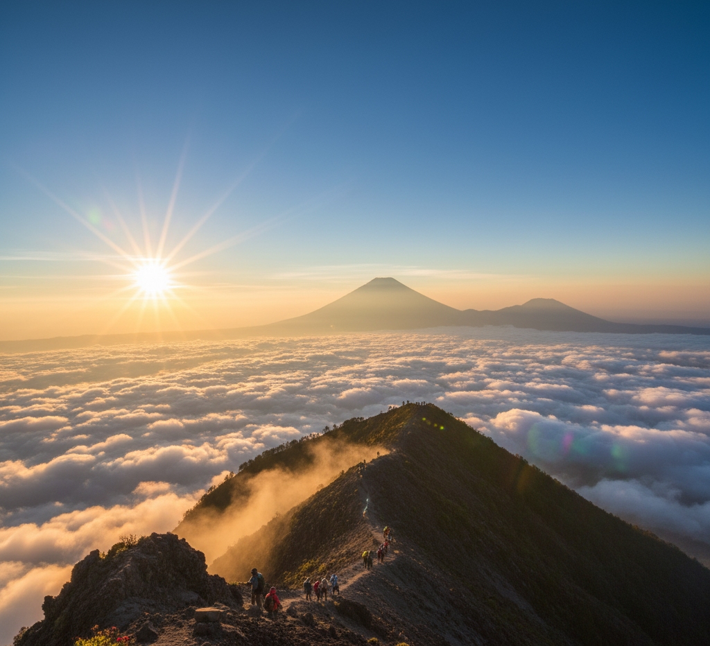 Clear sky sunrise at Mount Batur