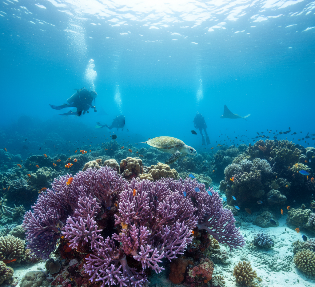 Underwater view of coral reefs in Crystal Bay