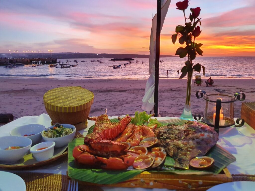Christmas dinner setup at a Bali beachfront restaurant