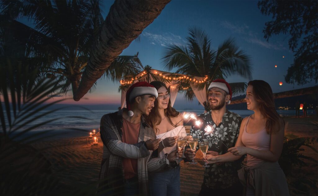 Christmas setup on a Bali beach