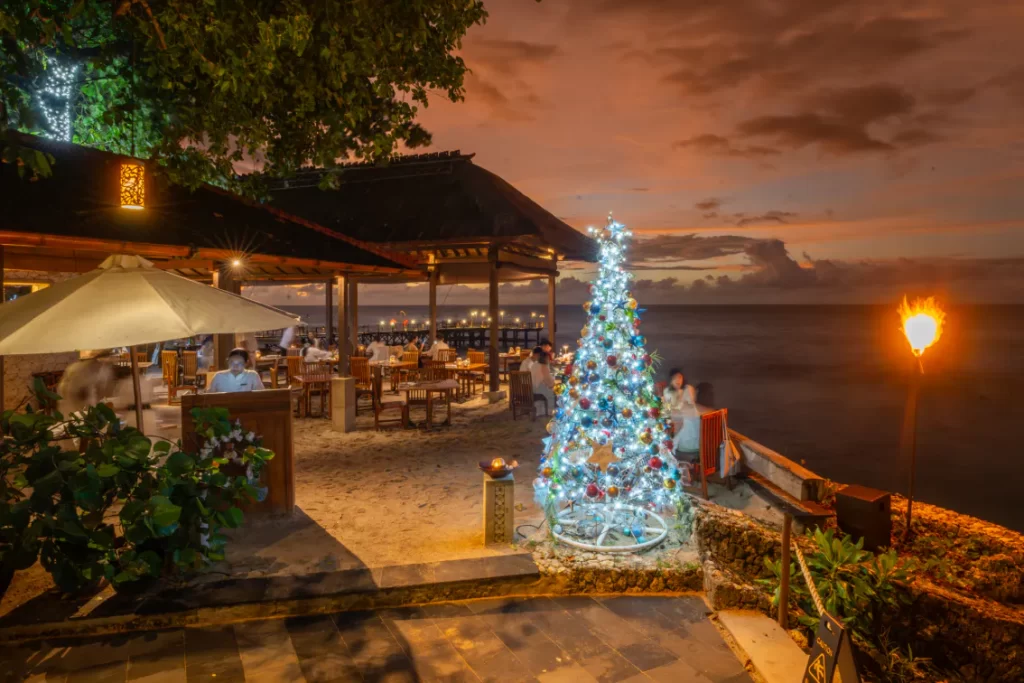 Hotel in Bali decorated with Christmas lights