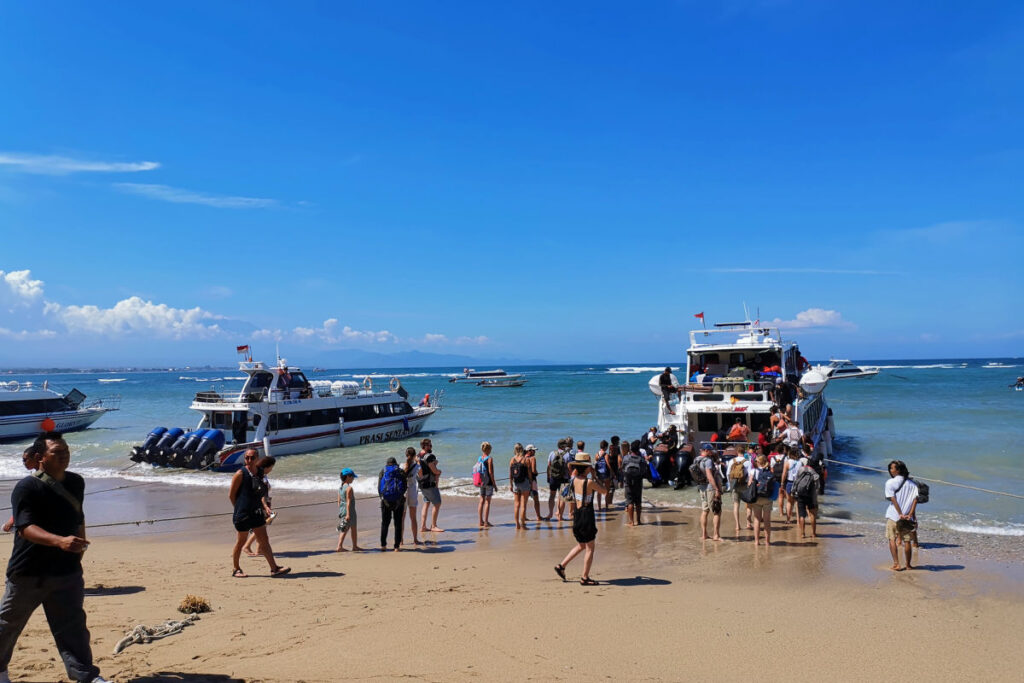 Speedboat boarding area at Sanur Harbor during sunrise